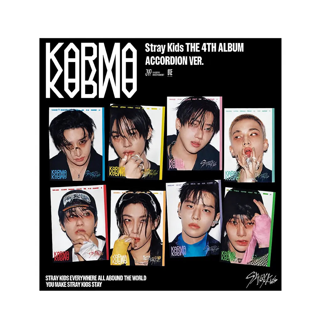 Contenu complet du Stray Kids 4th Album KARMA Accordion Ver. avec visuels des membres, CD, photobook, photocards et goodies – Import K-pop Corée, disponible en France