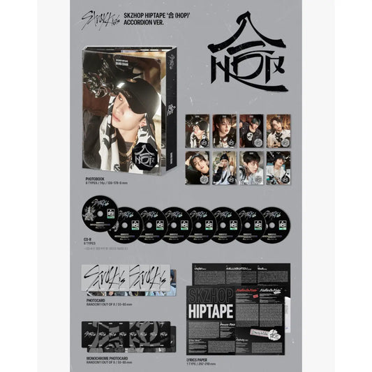 Contenu complet du coffret Stray Kids SKZ HOP HIPTAPE Accordion Version avec CD, photobook, photocards et livret, importé de Corée