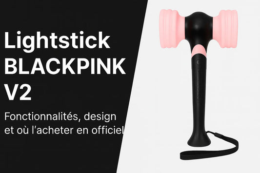Lightstick BLACKPINK V2 officiel – design en forme de marteau rose et noir avec dragonne, version 2025.