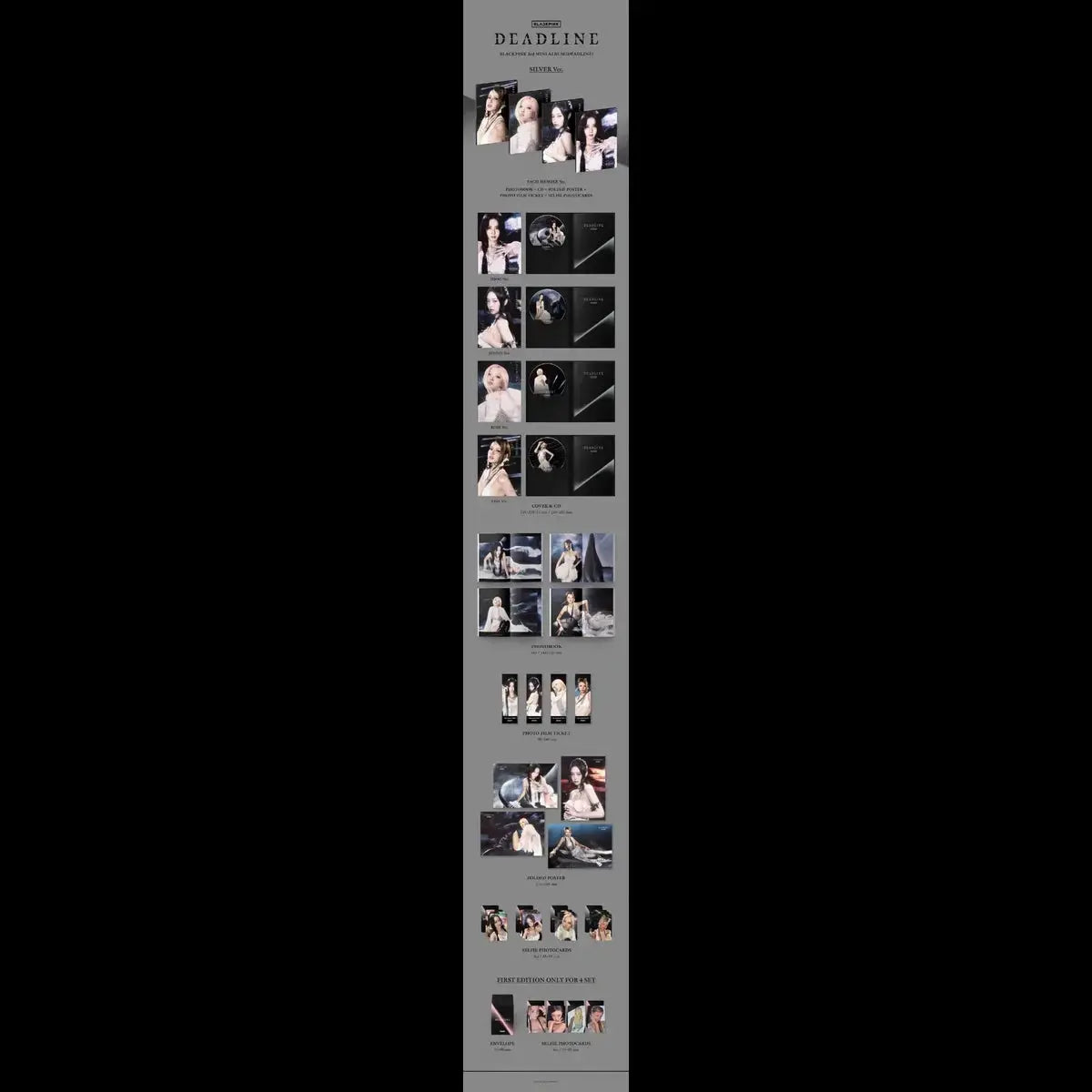 Contenu album BLACKPINK DEADLINE Silver Member Ver jisoo jennie rose lisa photocards