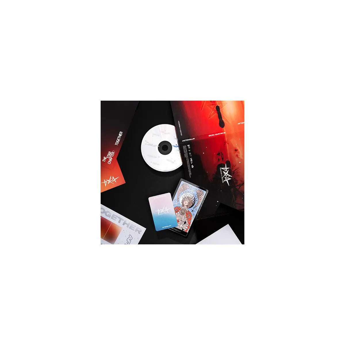 Contenu complet du coffret TXT After Glow Ver – CD, photocard, star card, poster et stickers officiels