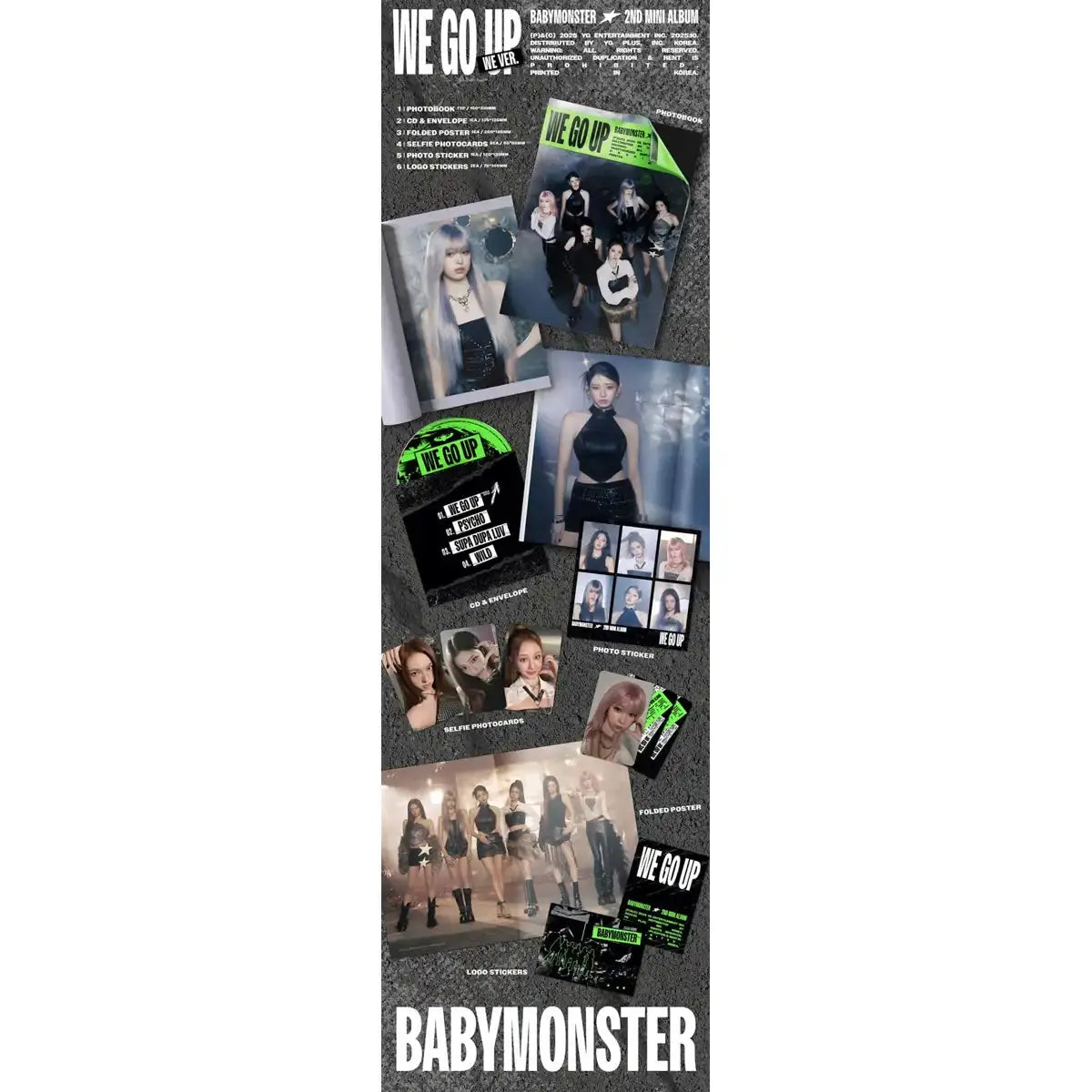 BABYMONSTER WE GO UP WE Version – contenu complet album K-pop : photobook, photocards, CD, poster, stickers