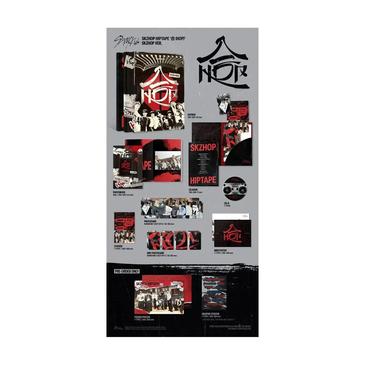 Contenu complet du Coffret Stray Kids SKZHOP Ver. – Photobook, CD, photocards, posters, autocollants et goodies K-pop officiels importés de Corée