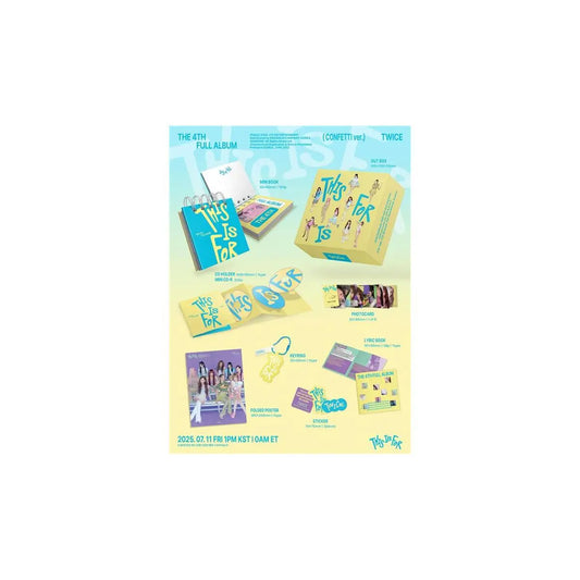 Contenu du coffret TWICE – 4th Full Album THIS IS FOR (Confetti ver.) : photobook, photocards, CD et goodies