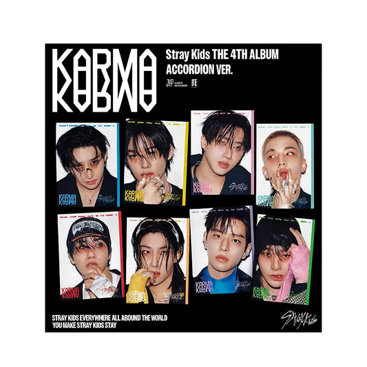 Contenu complet du Stray Kids 4th Album KARMA Accordion Ver. avec visuels des membres, CD, photobook, photocards et goodies – Import K-pop Corée, disponible en France